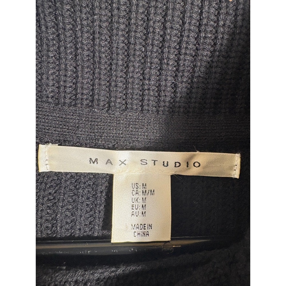 MAX STUDIO Black Chunky Knit Cowl Neck Zipper Sweater Womens Medium - Picture 4 of 9
